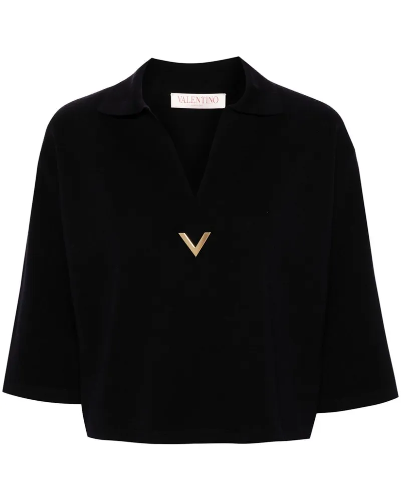 Valentino Garavani Schurwollpullover mit V-Logo Blau