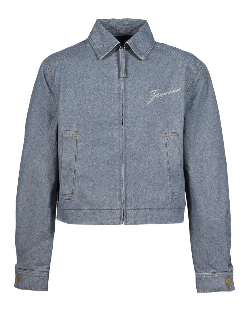 Jacquemus logo-embroidered zip-up denim jacket - Blau Blau