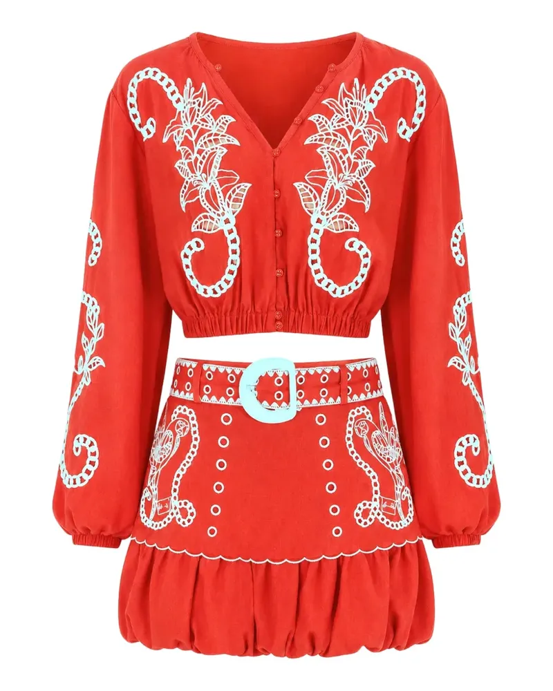 FARM Rio Richilieu Cropped-Bluse mit Stickerei - Rot Rot
