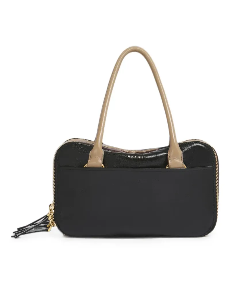 Marni Kleine Boxyne Tasche aus schwarzem, braunem und taupefarbenem Leder Schwarz