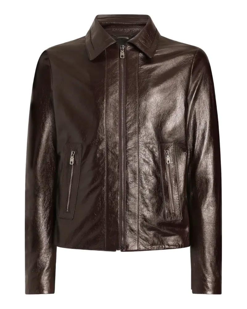 Dolce & Gabbana Lederjacke aus Intarsia - Braun Braun