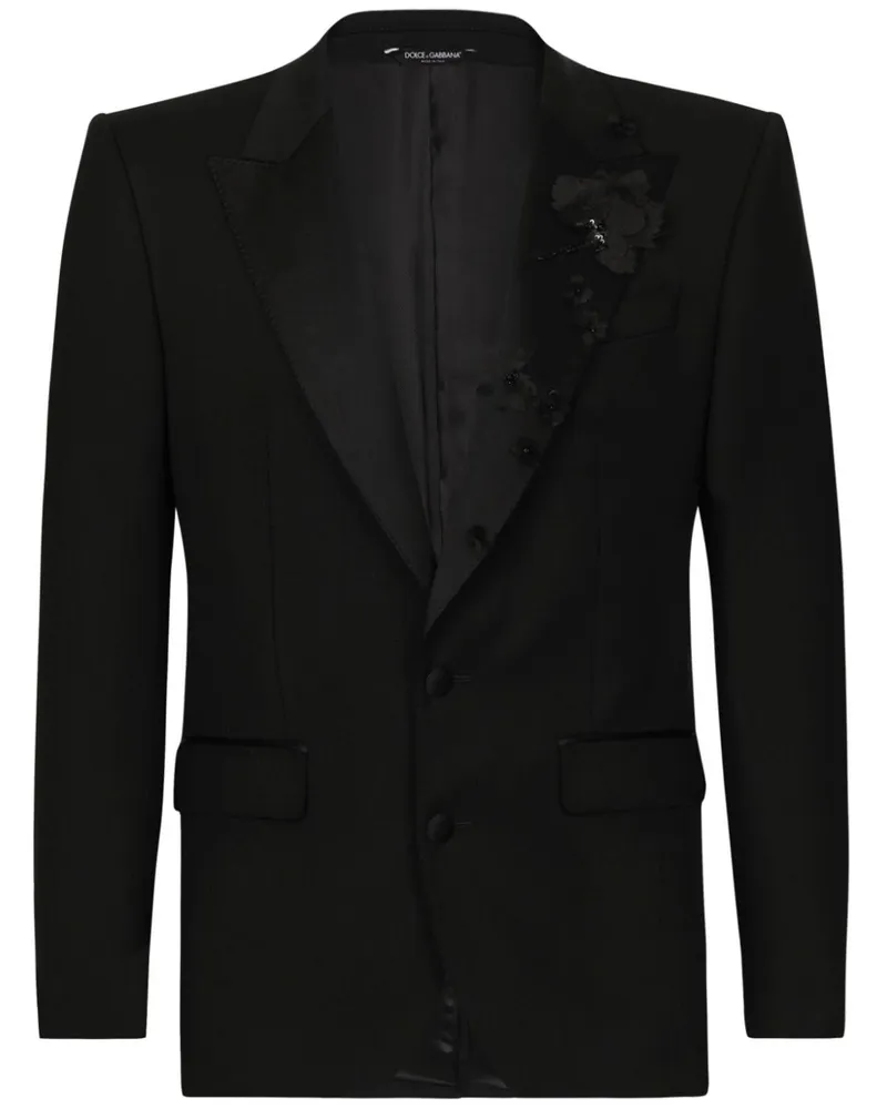 Dolce & Gabbana Einreihiger Anzug mit Blumenapplikation - Schwarz Schwarz