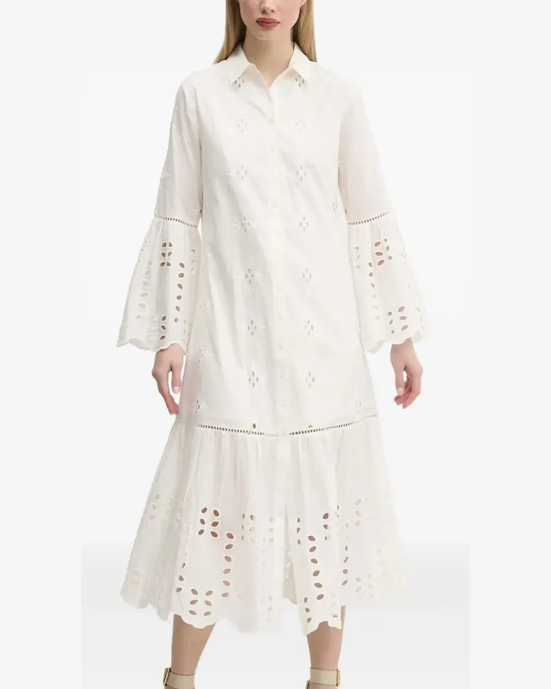 Desigual Glockenärmel-Midikleid mit Ösenstickerei - Weiß Weiß