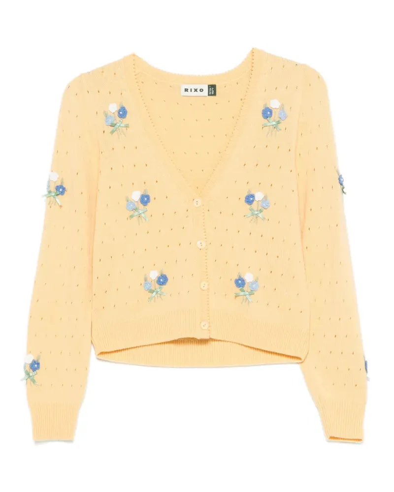 RIXO Merinda flower-embroidered cardigan - Gelb Gelb