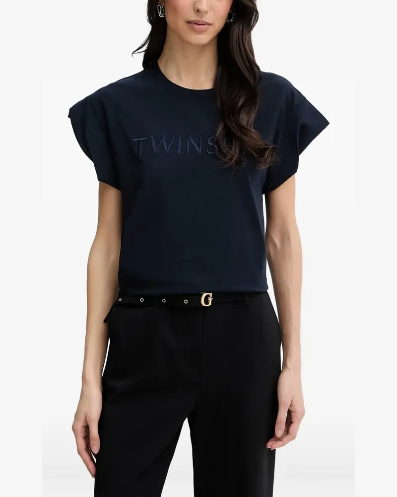 Twin-Set logo-embroidered cap-sleeve T-shirt - Blau Blau