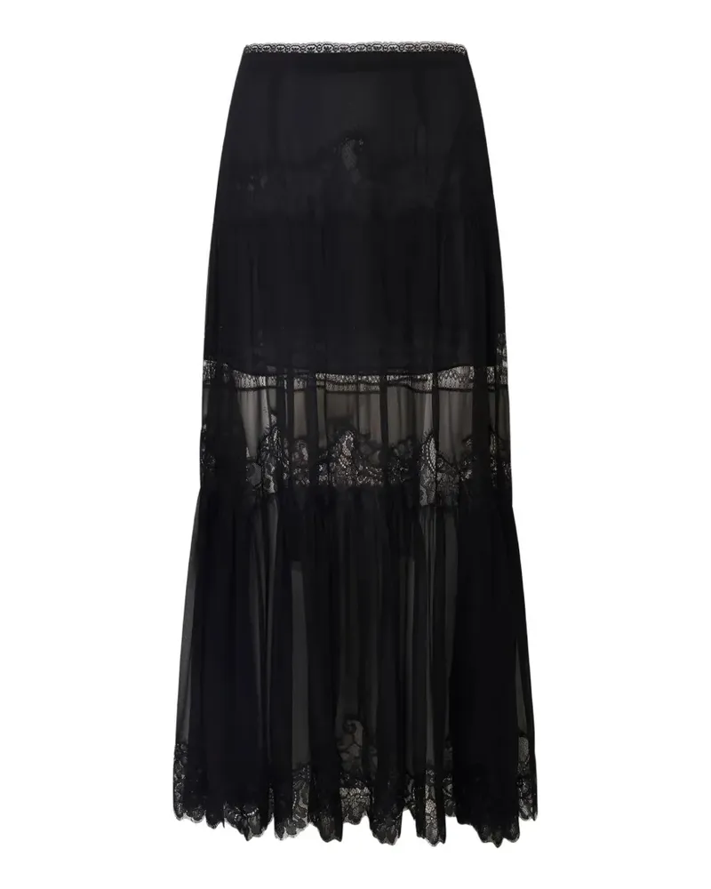 LoveShackFancy Aureline lace-trimmed tiered skirt - Schwarz Schwarz