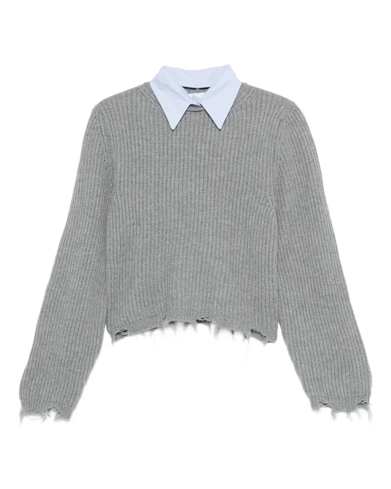 SOLOTRE Gerippter Strickpullover - Grau Grau