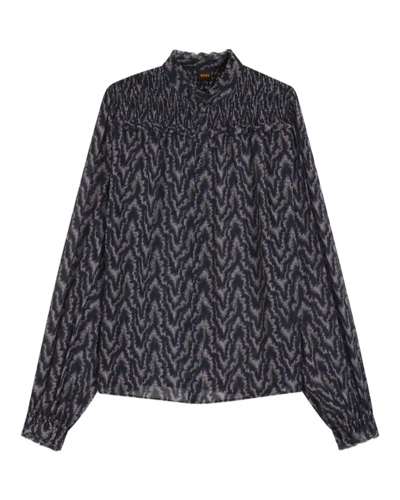 HUGO BOSS Gemusterte Benvylla Bluse mit gerafftem Detail - Blau Blau