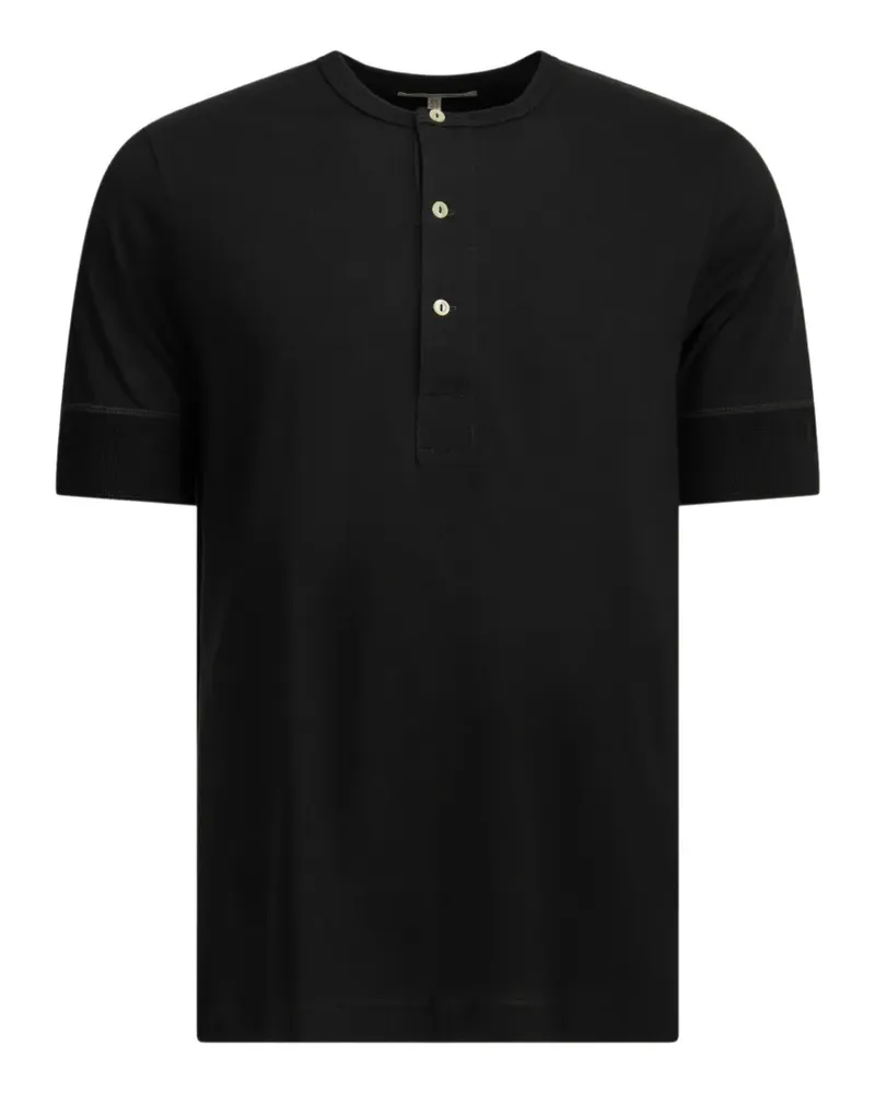 Merz b. Schwanen 103 Maco-Imit button-placket ribbed-cuff T-shirt - Schwarz Schwarz