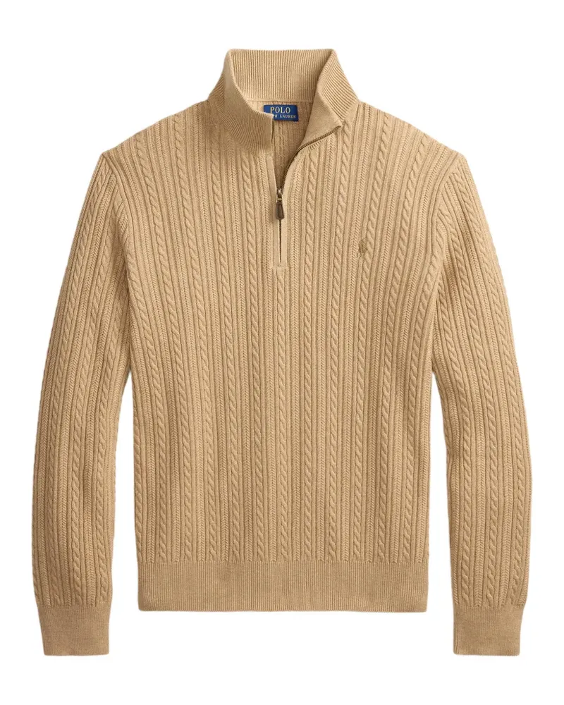 Ralph Lauren Pullover mit Zopfmuster und Viertelreißverschluss - Nude Nude