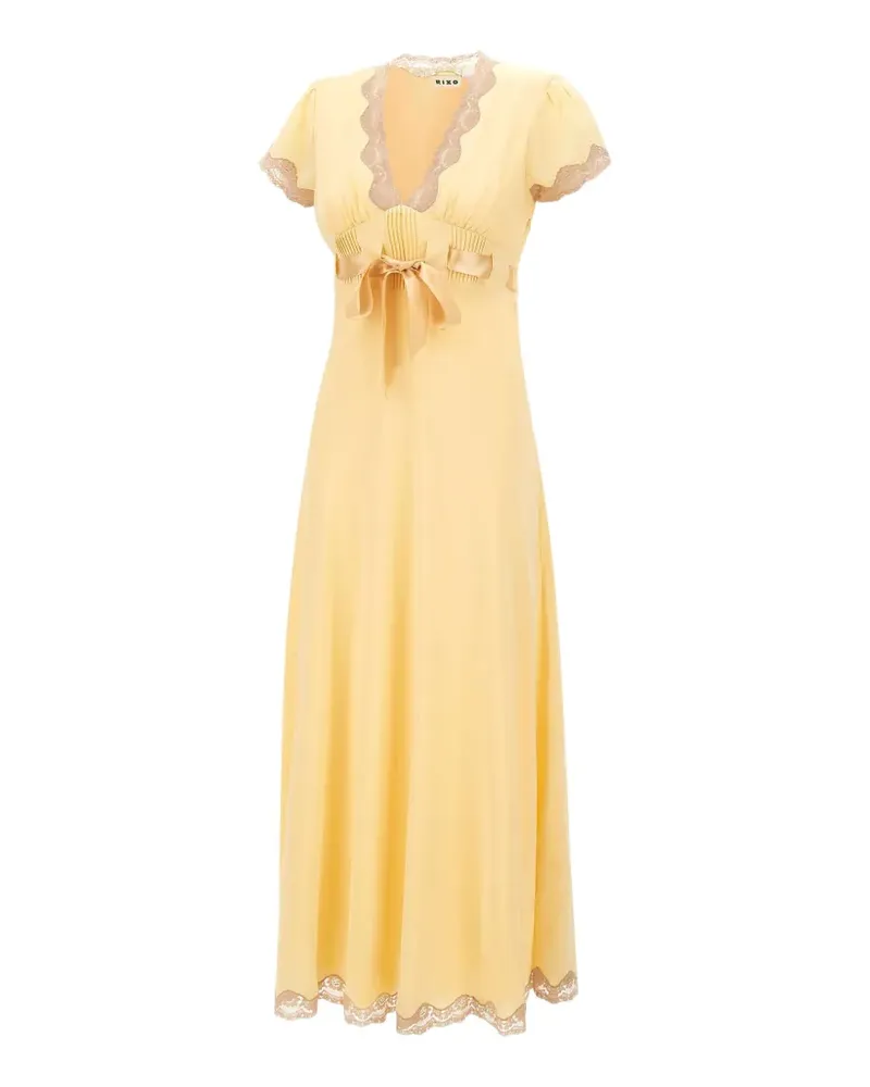 RIXO Marlice Midikleid mit Schleifendetail - Gelb Gelb