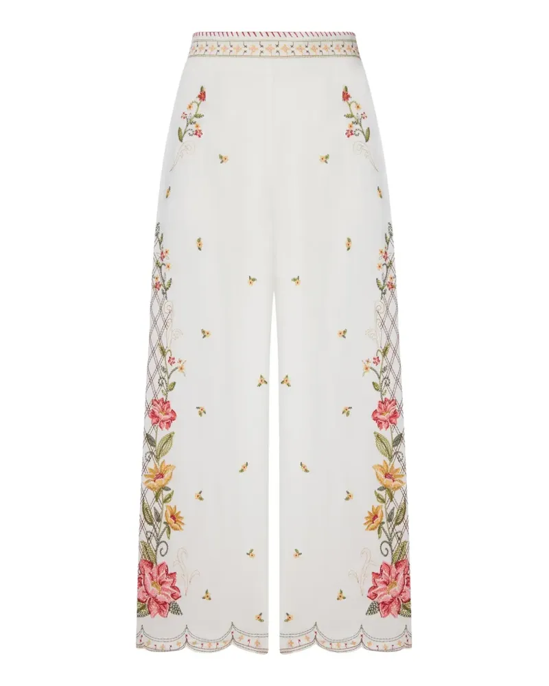 FARM Rio floral-embroidered palazzo pants - Weiß Weiß