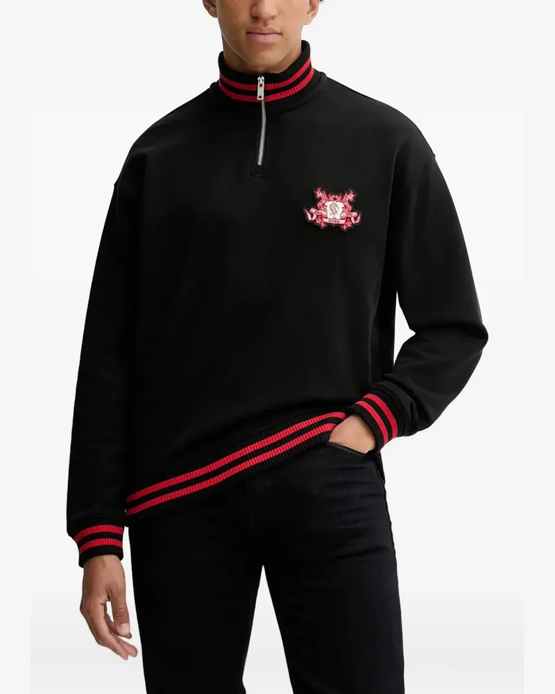 HUGO BOSS Besticktes Sweatshirt mit kurzem Reißverschluss - Schwarz Schwarz