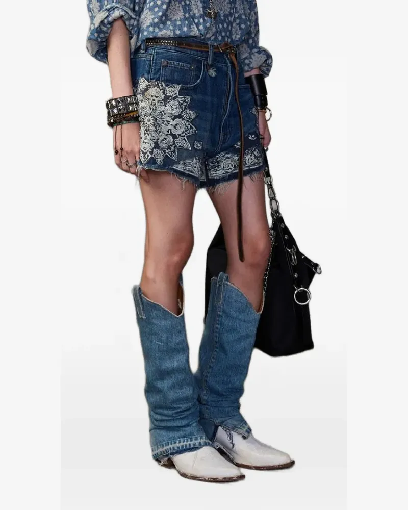 R13 bandana-print frayed shorts - Blau Blau