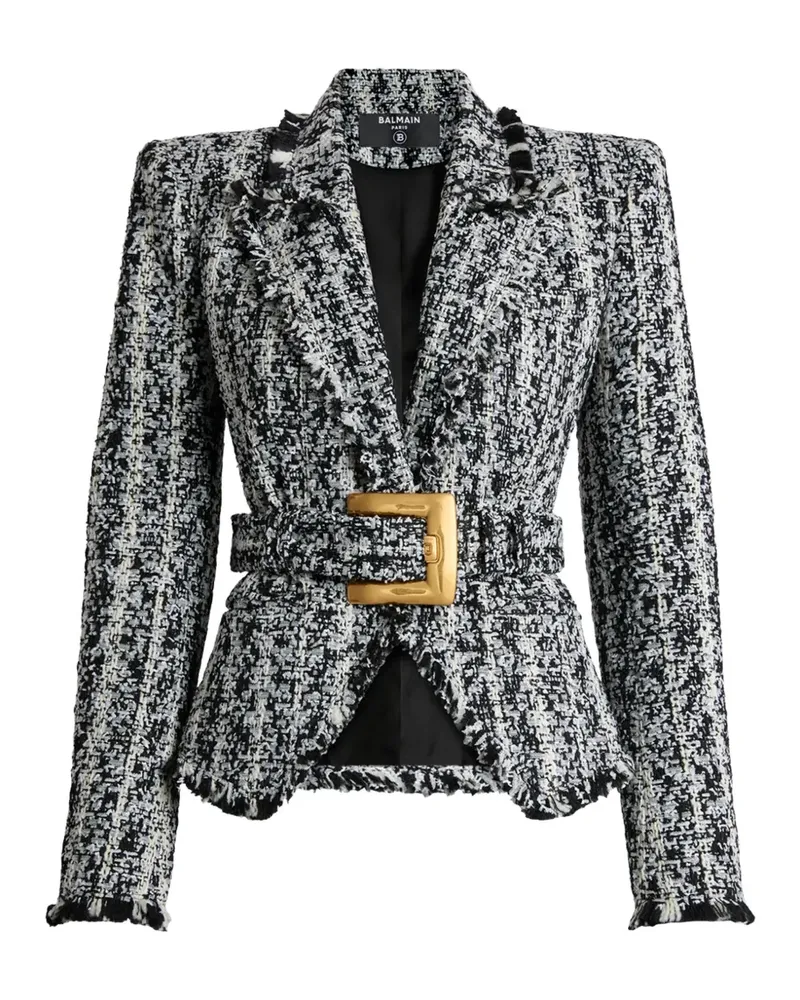 Balmain Zweifarbige Tweed-Jacke mit Gürtel - Schwarz Schwarz
