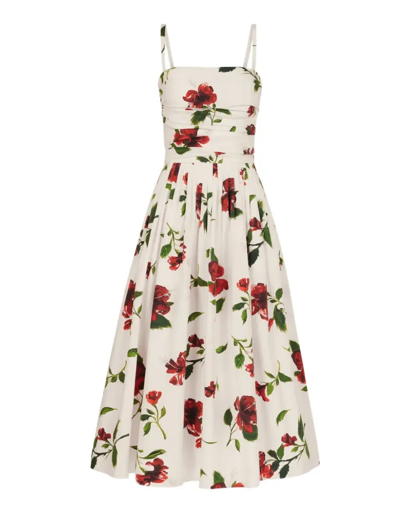 Oscar de la Renta Kleid aus Baumwollpopeline mit Hibiskus-Print - Nude Nude