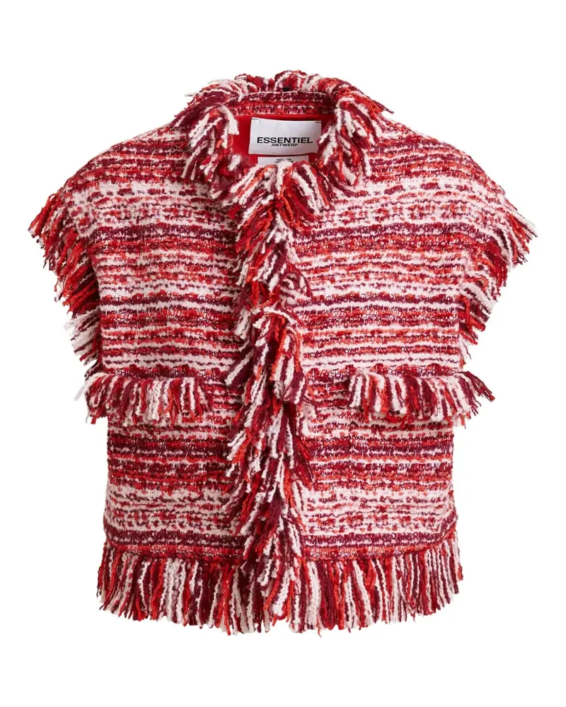Essentiel Bouclé-Jacke mit Fransen - Rot Rot
