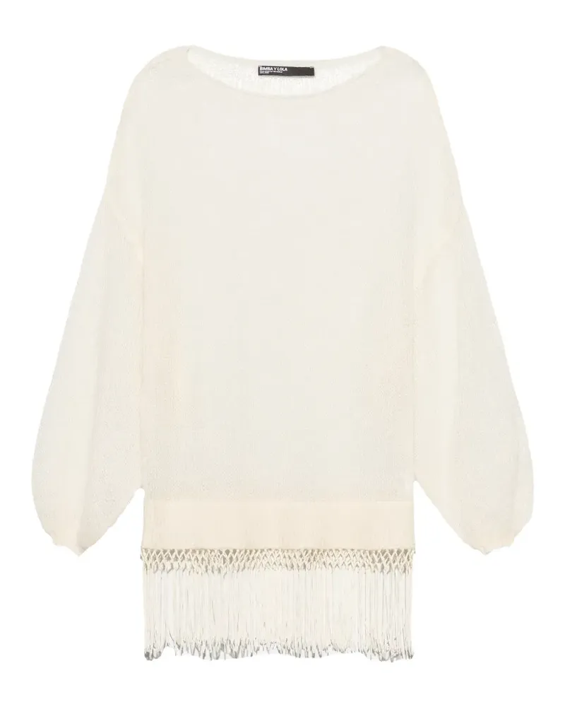 BIMBA Y LOLA Pullover aus elfenbeinfarbenem Mohär mit Fransen - Nude Nude