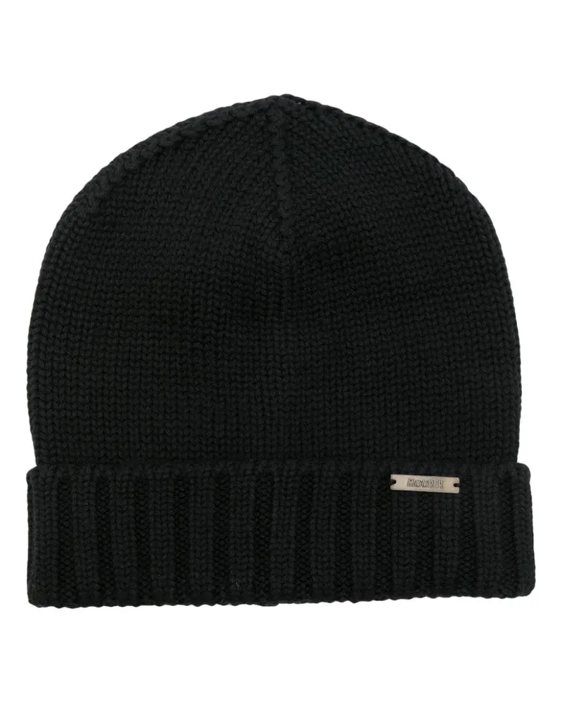 MOORER Beanie mit Logo-Schild - Schwarz Schwarz