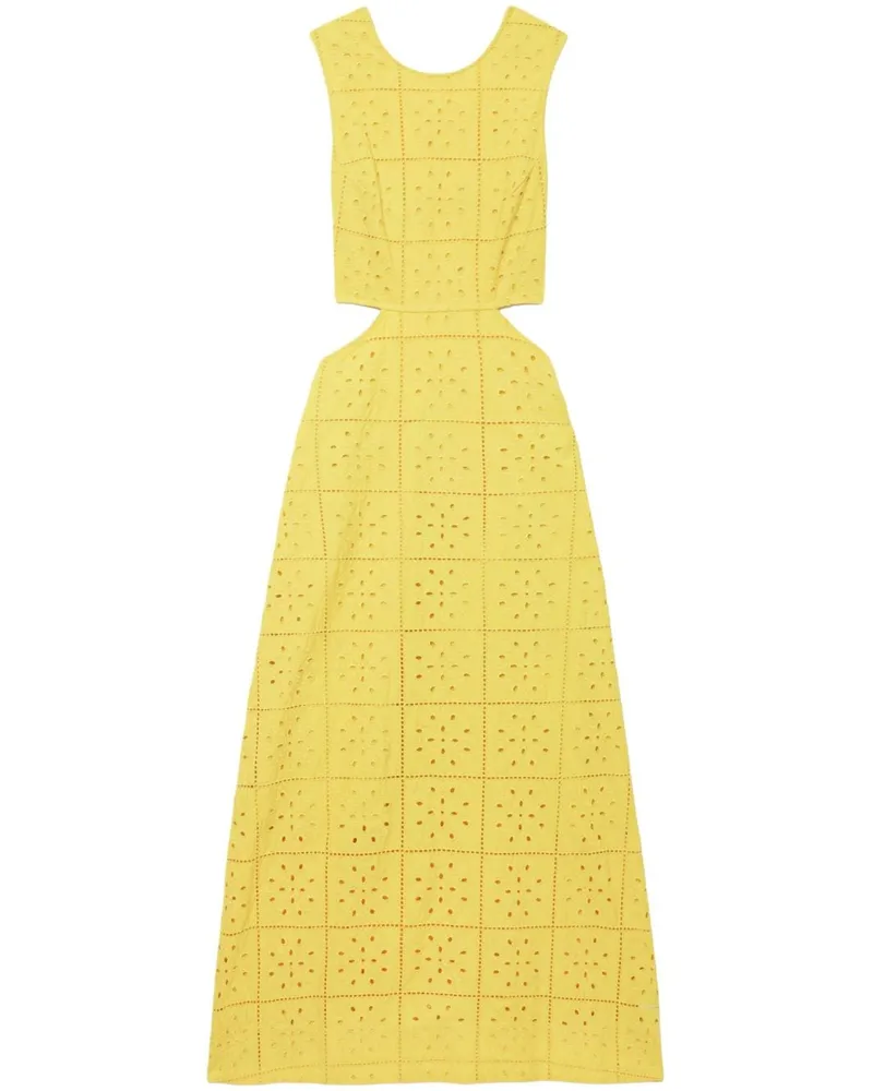 Ganni Midikleid mit Lochstickerei - Gelb Gelb
