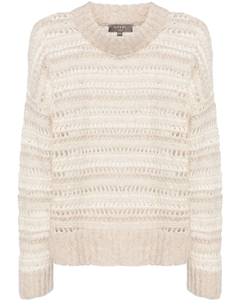 N.Peal Pullover mit Lochstrickmuster - Nude Nude
