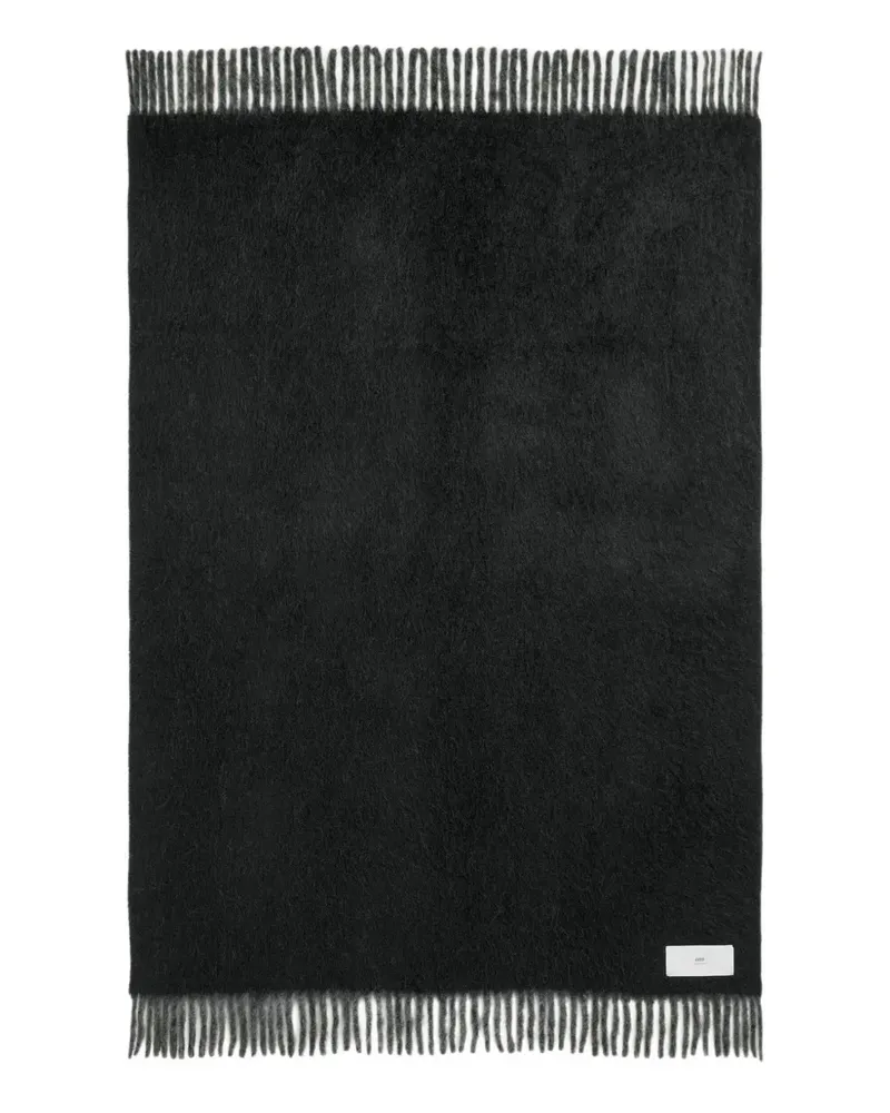 AMI Paris Zweifarbige Decke mit Fransendetail - Schwarz Schwarz
