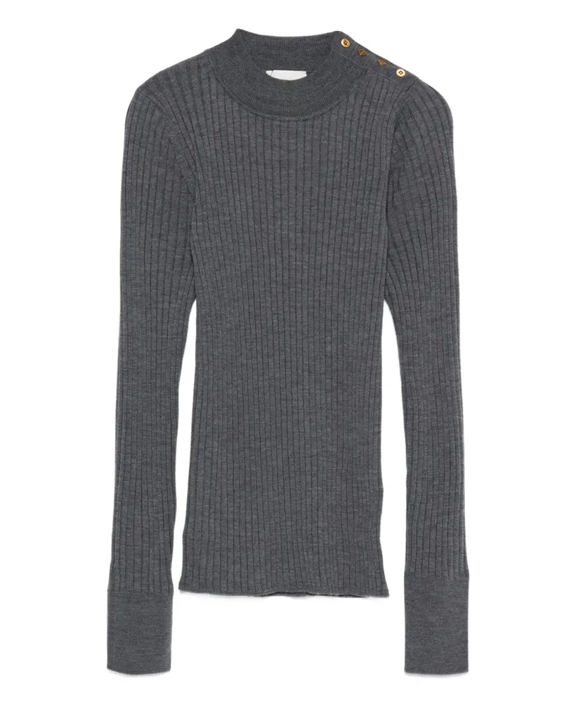 forte_forte Gerippter Rollkragenpullover mit Knopfdetail - Grau Grau