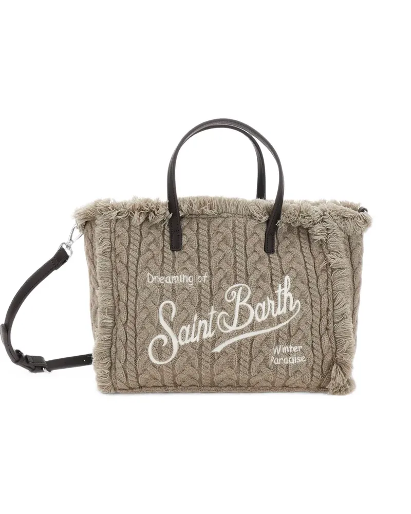 MC2 Saint Barth cable-knit frayed tote bag - Nude Nude