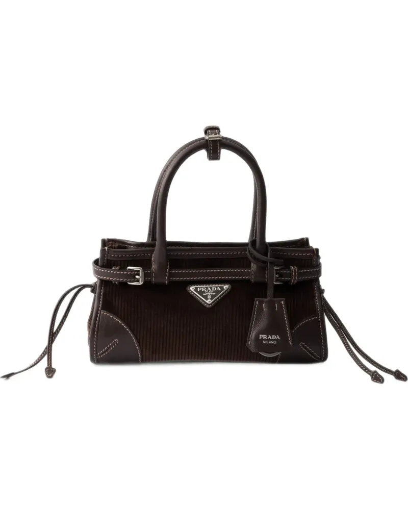 Prada Kleine Bonnie Handtasche aus Cord und Leder - Braun Braun