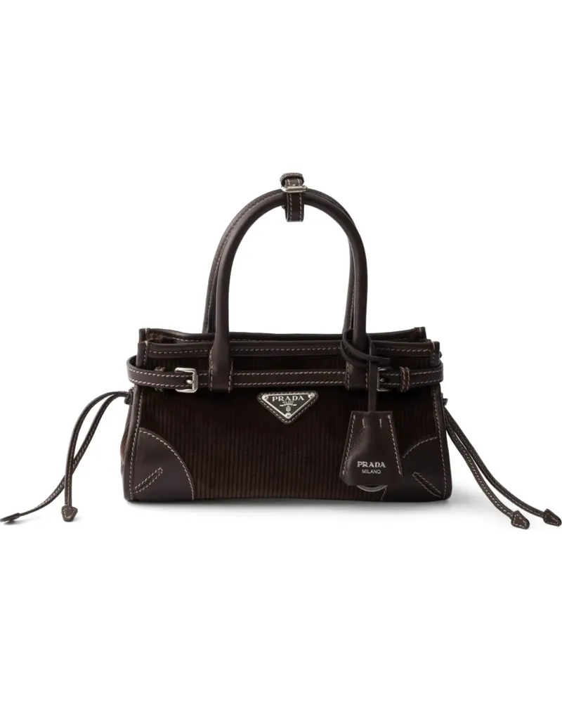 Prada Kleine Bonnie Handtasche aus Cord und Leder - Braun Braun