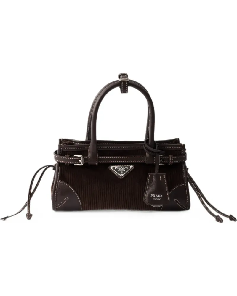 Prada Kleine Bonnie Handtasche aus Cord und Leder - Braun Braun