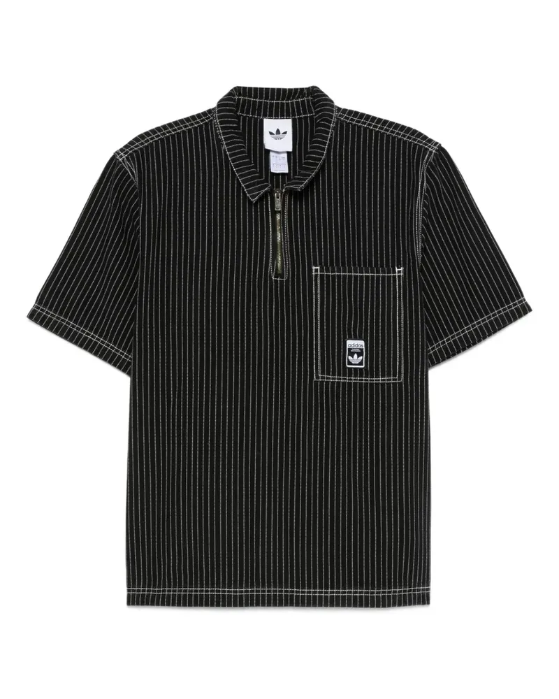 adidas Gestreiftes Poloshirt mit Reißverschluss - Schwarz Schwarz