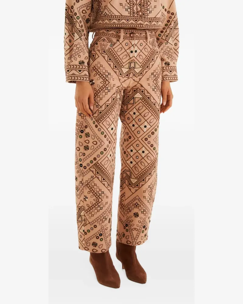 FARM Rio Gerade Hose mit geometrischer Stickerei - Nude Nude