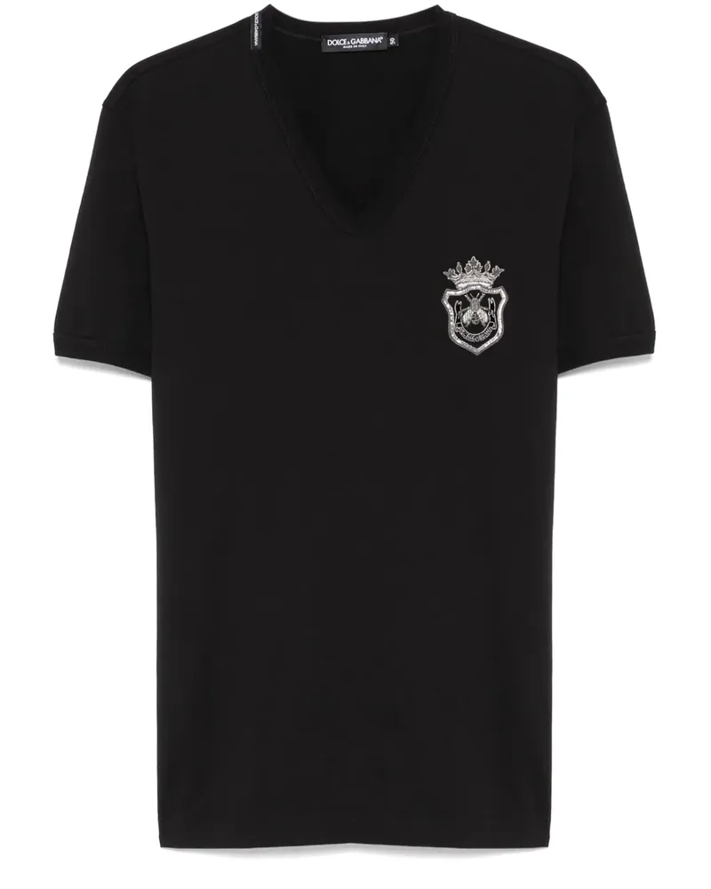 Dolce & Gabbana T-Shirt mit Wappenstickerei - Schwarz Schwarz
