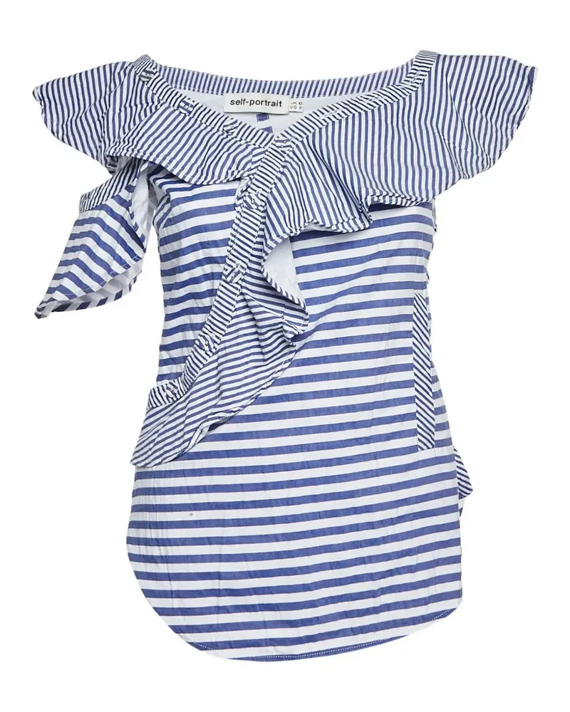Self-Portrait frilled striped top - Blau Blau