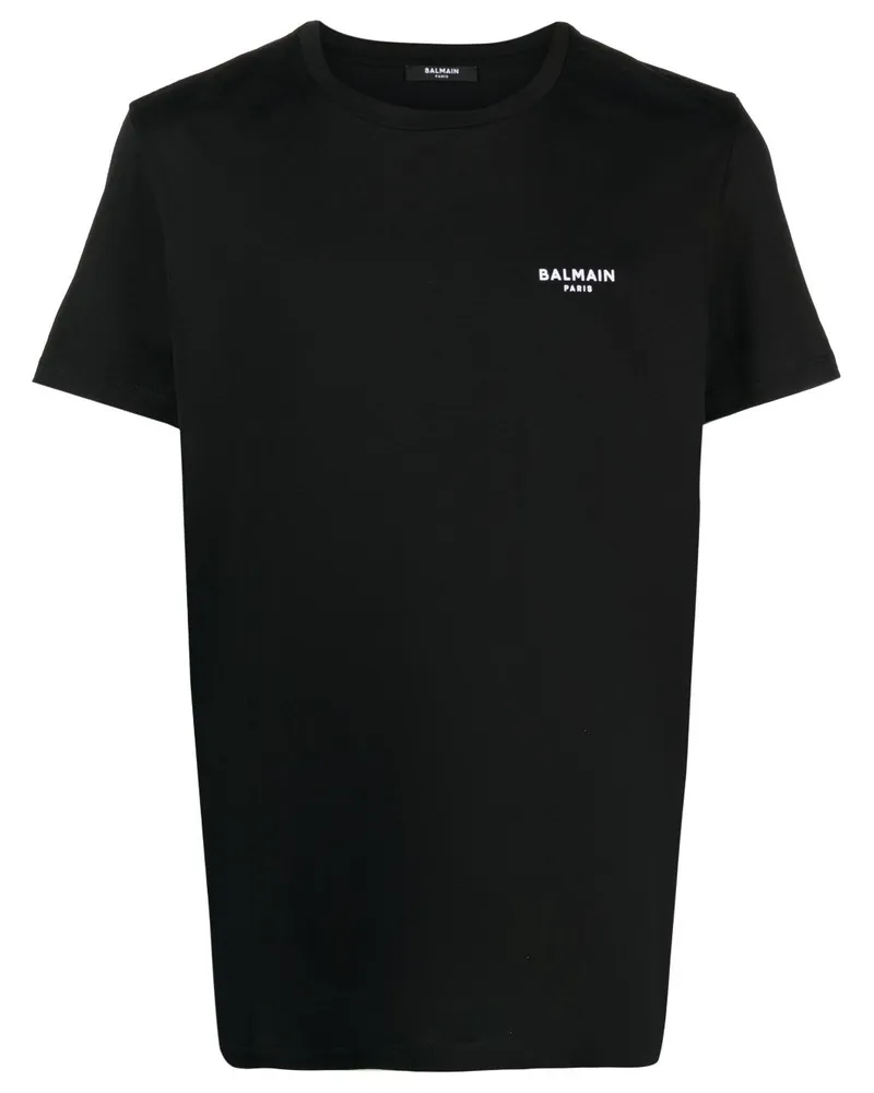 Balmain T-Shirt mit geflocktem Logo - Schwarz Schwarz