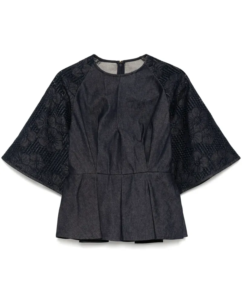 Elie Saab Besticktes Jeanstop - Blau Blau