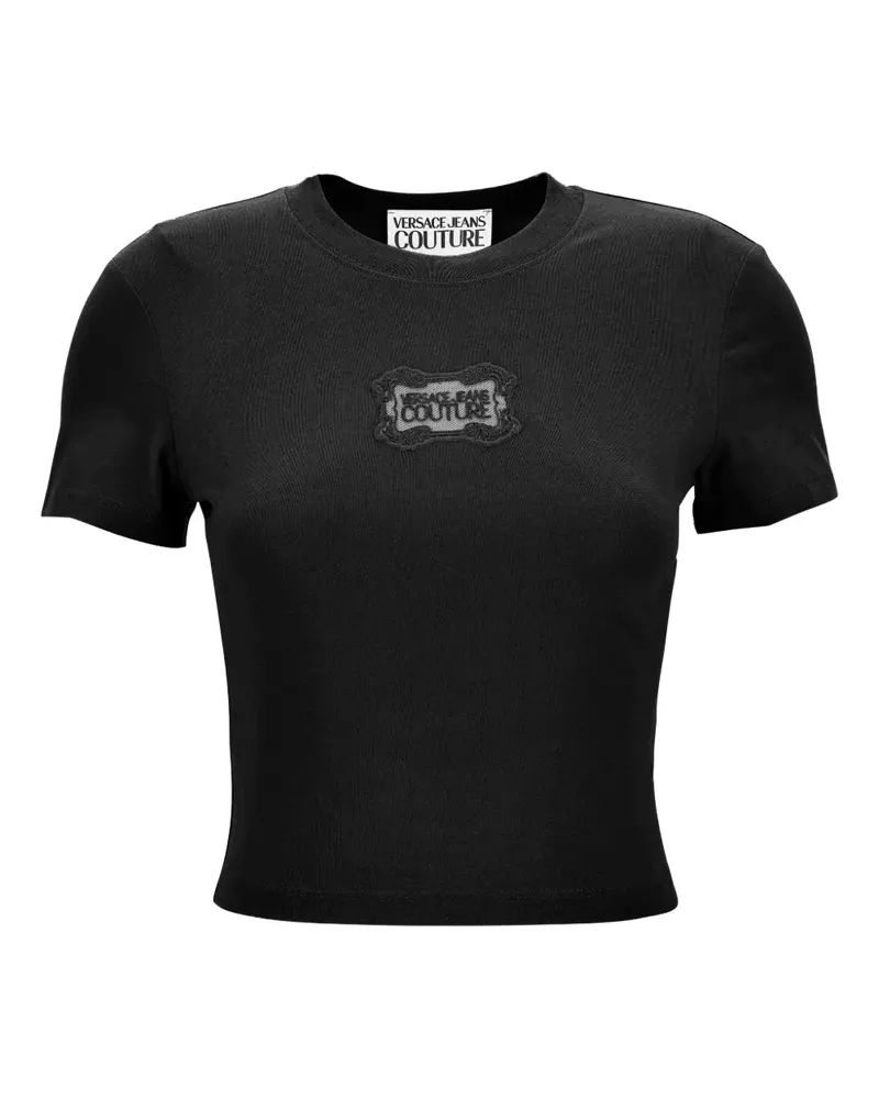 Versace Jeans Cropped-T-Shirt mit Logo - Schwarz Schwarz