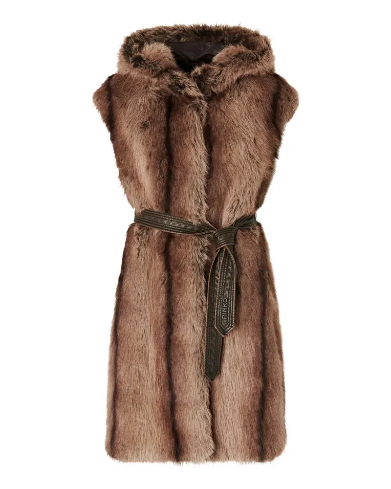 Pinko Kapuzenmantel mit Faux Fur - Braun Braun