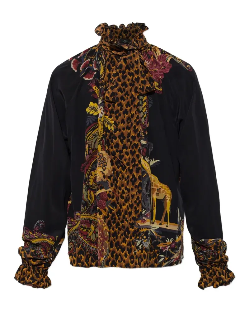 Etro Seidenoberteil mit Animal-Print - Schwarz Schwarz