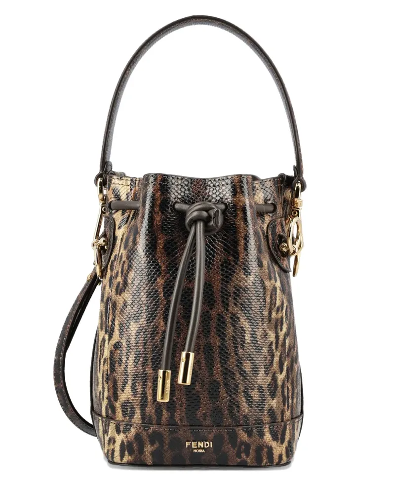 Fendi drawstring-closure leopard-print bucket bag - Braun Braun