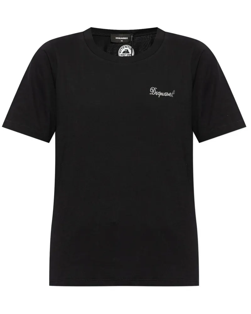 Dsquared2 T-Shirt mit Strass-Logo - Schwarz Schwarz