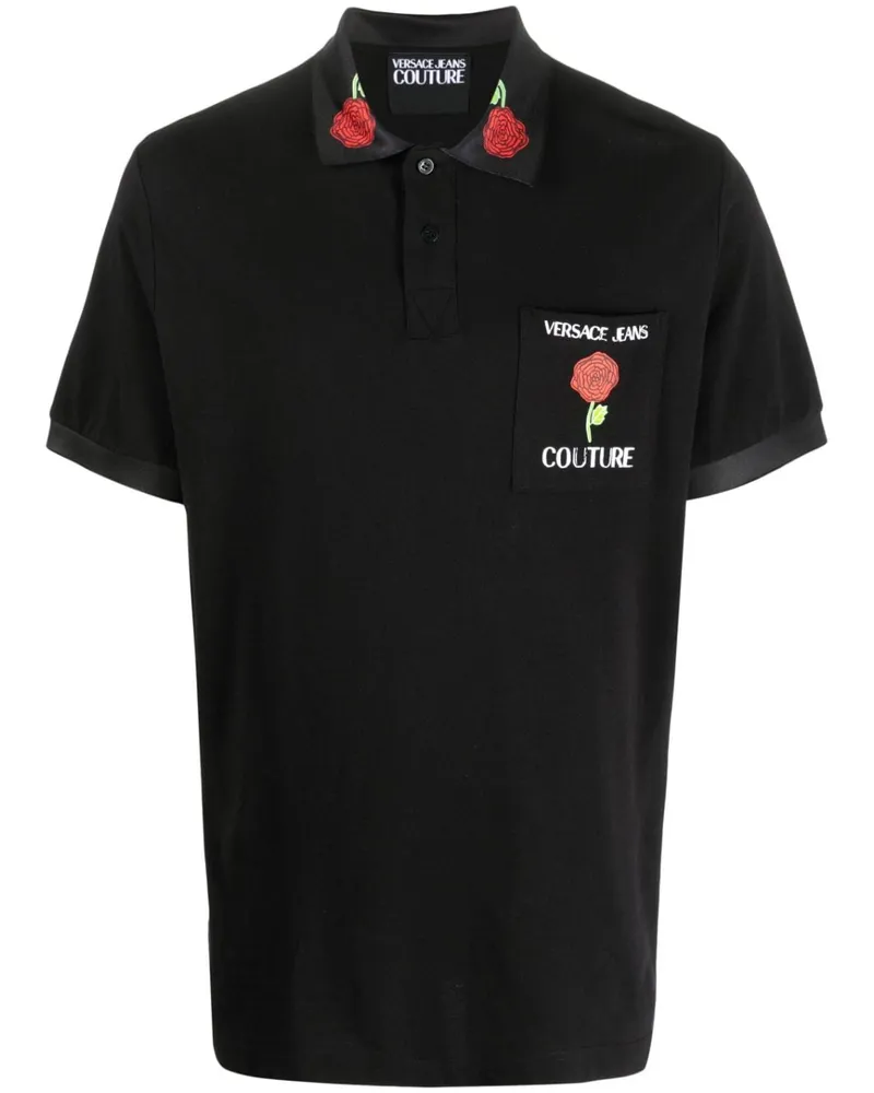 Versace Jeans Poloshirt mit Rosen-Print - Schwarz Schwarz