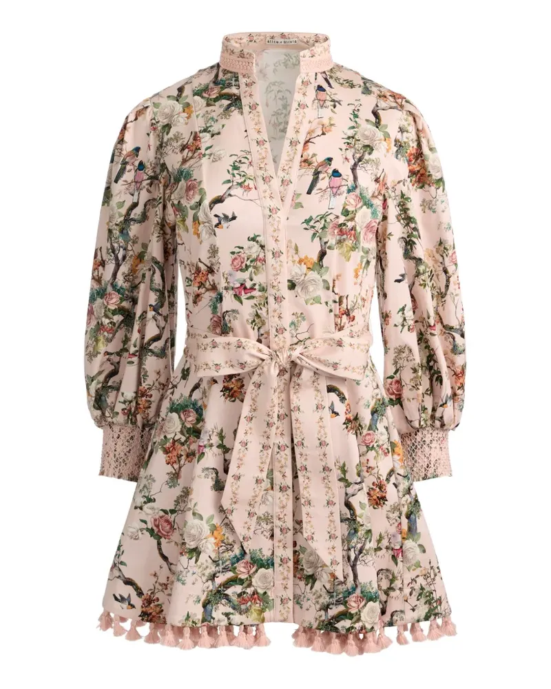 Alice + Olivia Lucy floral-pattern tassel-trim mini dress - Rosa Rosa