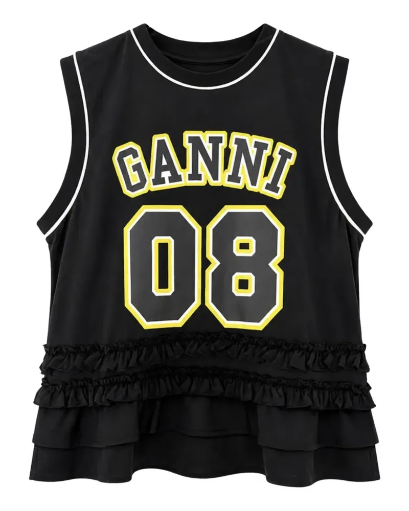 Ganni ruffled oversized tank top - Schwarz Schwarz