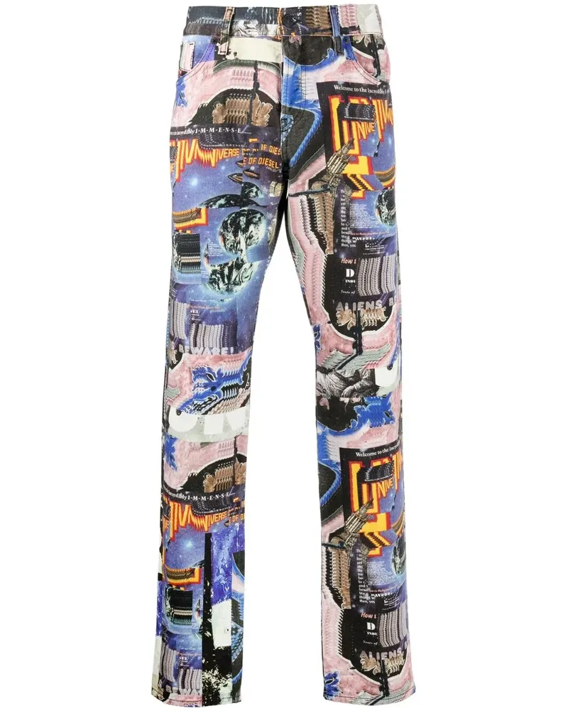 Diesel D-Kras Jeans mit grafischem Print - Blau Blau