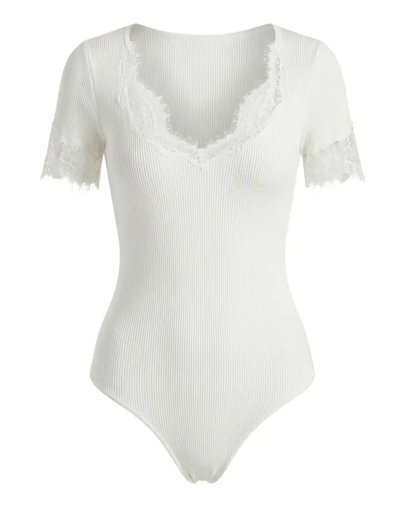 Self-Portrait lace-trim ribbed bodies - Weiß Weiß
