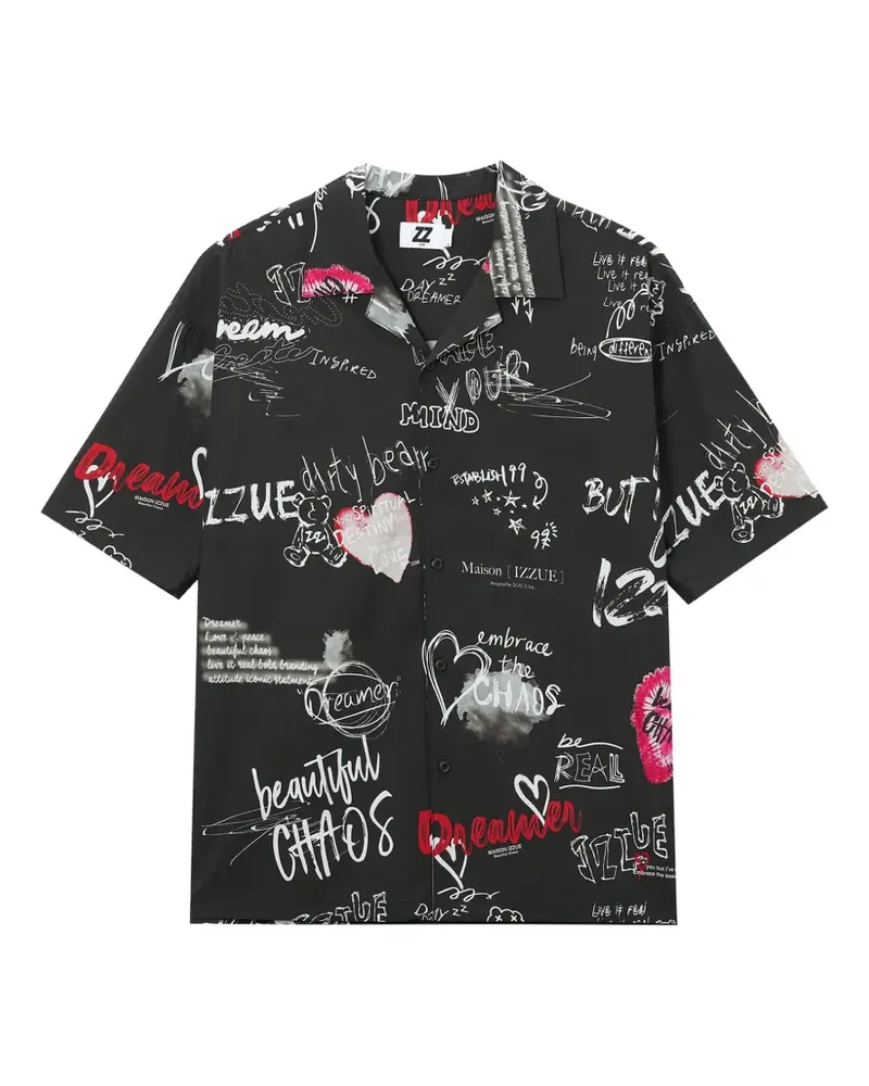 Izzue Hemd mit Palmen-Print - Schwarz Schwarz