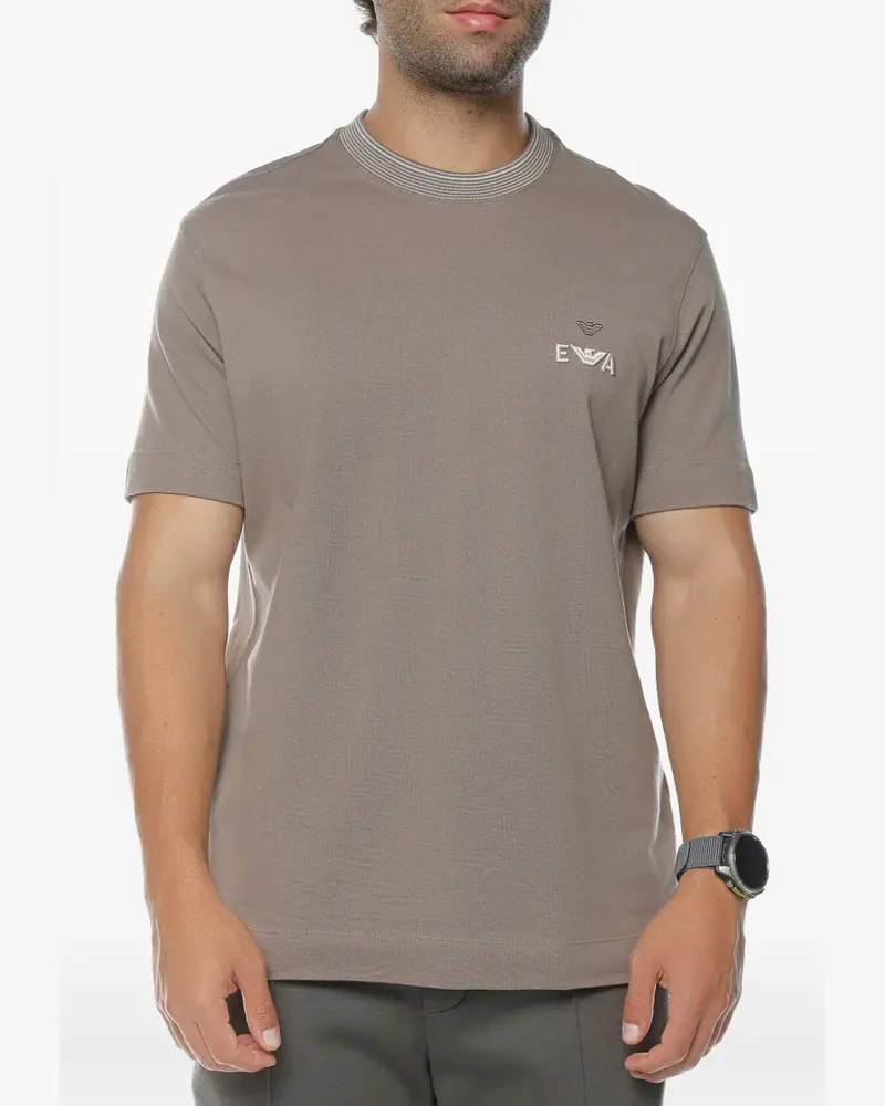 Emporio Armani logo-patch ribbed-trim T-shirt - Braun Braun