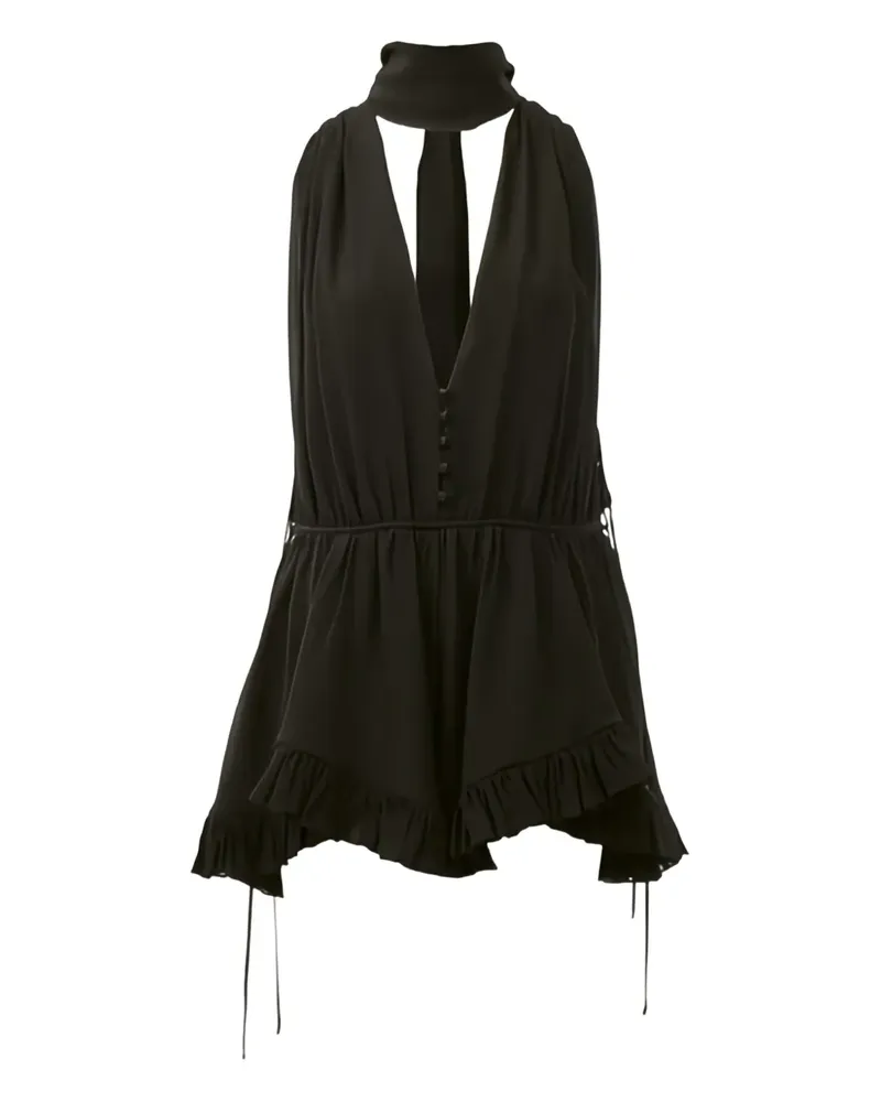Chloé Gerüschter Jumpsuit mit V-Ausschnitt - Schwarz Schwarz